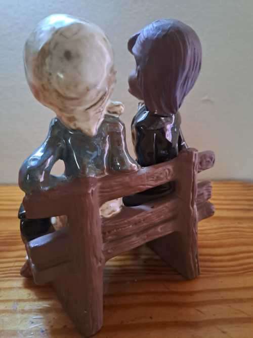Partial Glazed Clay Boy & Girl Figurine