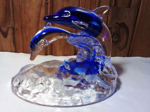 Leaping Glass Dolpins on Stand