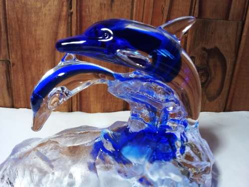 Leaping Glass Dolpins on Stand