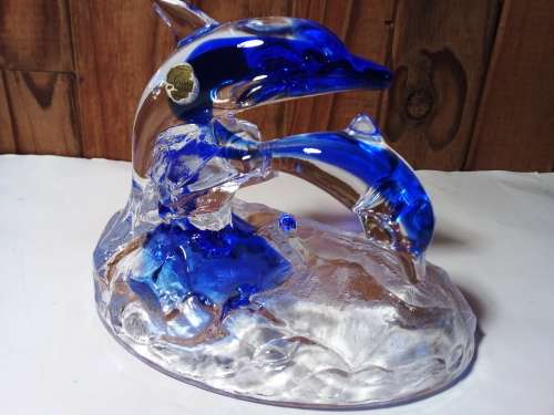 Leaping Glass Dolpins on Stand