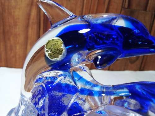 Leaping Glass Dolpins on Stand