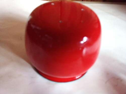 Red Enamelware Container with Black Trim and White Interior