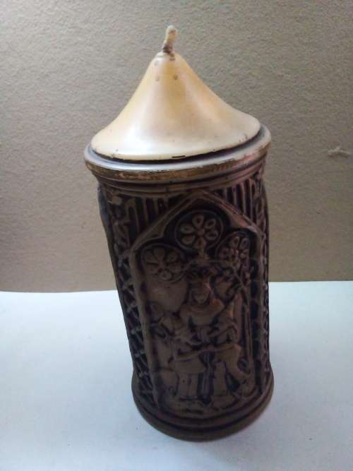 Vintage Candle with Three Panel Images of Victorian Court Jesters