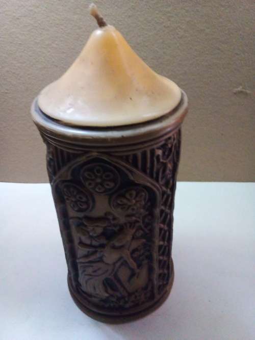 Vintage Candle with Three Panel Images of Victorian Court Jesters