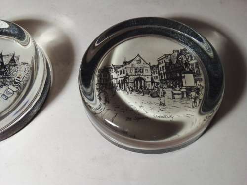 Two Glass Paperweights - Images of Shrewsbury