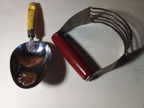 Two Vintage Kitchen Tools with Wood Handles