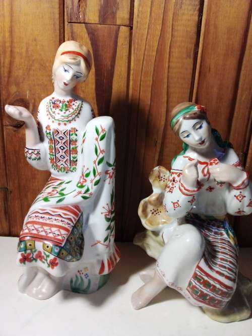 Pair of Ukranian Ladies Doing Needlework Figurines