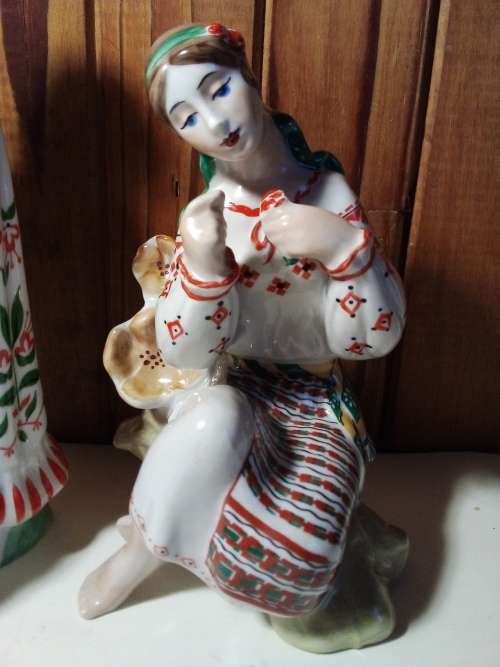 Pair of Ukranian Ladies Doing Needlework Figurines