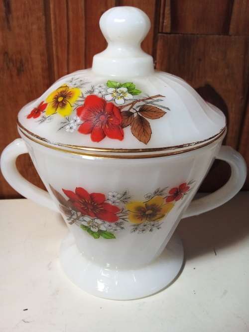 Milk Glass Container with Lid