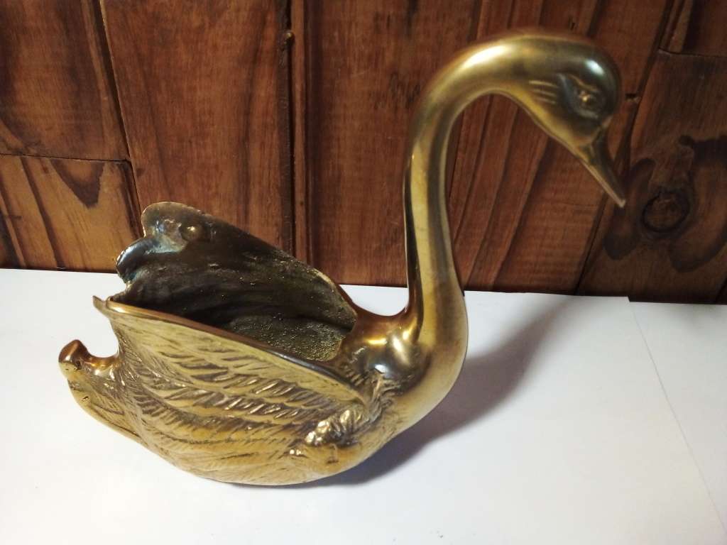 Solid Medium Size Brass Swan Shaped Vase