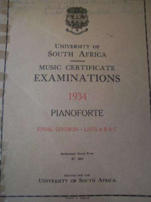 University of South Africa Music Certificate Examinations 1934 Pianoforte