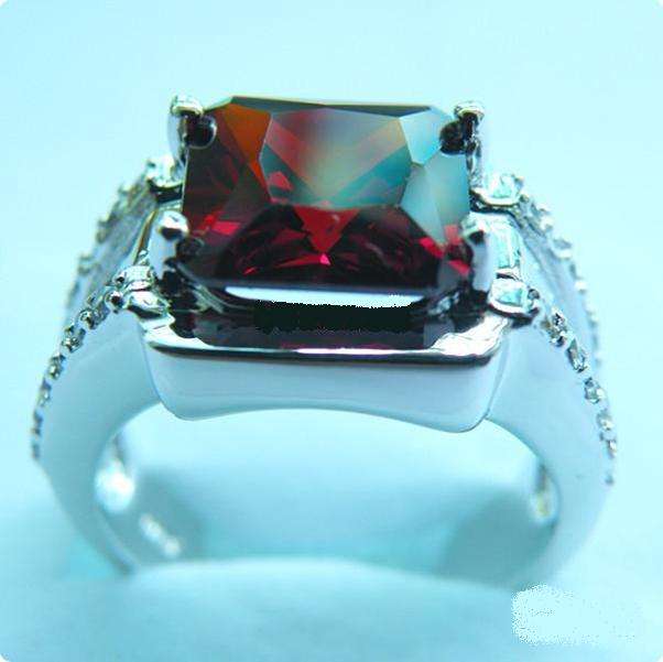 Free shipping STUNNING 6.8CT RUBY 14KT WHITE GOLD RING