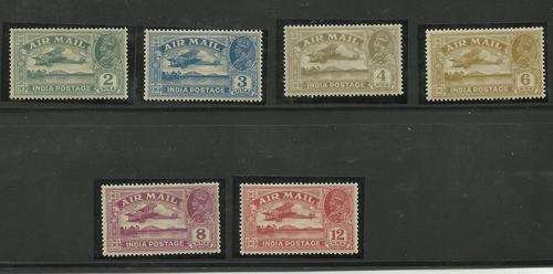 India KGV 1929 Airmail set of 6 LHM Fresh