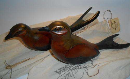 Feathers Of knysna Hand Painted Wood Pair of "Lilac Breasted Roller's" Limited to 2000 Only