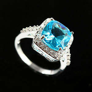 Exquisite Fashion Wedding Sky Blue Gemstone 925sterling silver size 7