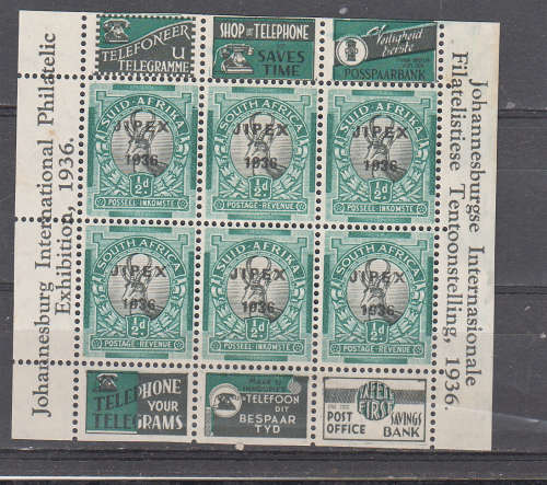 SA Union  Jipex halfpenny sheet  light hinge in margin minor crease in gum