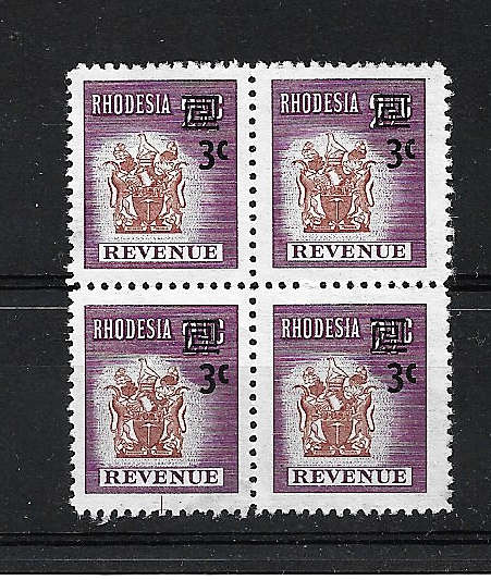 Rhodesia 2.5d overprinted 3c nice block of hinged revenues