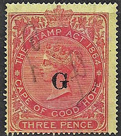 Griqualand West Cape of Good Hope 3d revenue overprinted G fine used