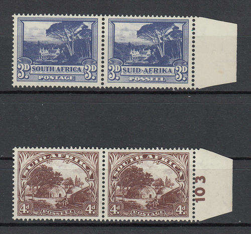 South Africa 1947/54 definitive issue MNH marginal pairs 3d and 4d