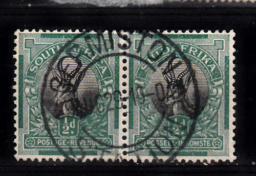 SA 1927 Pretoria printing SACC 29p used pair fine Germiston Station cancel