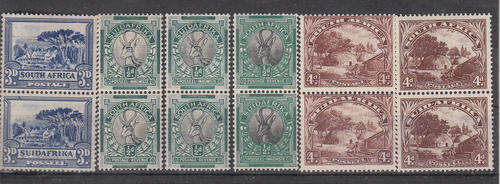 SA Union All MNH  vertical pairs SACC 46, 42, 29L, 47a and 47