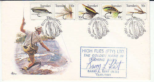 Transkei First day cover fishing flies 1981 signed by Barry Kent