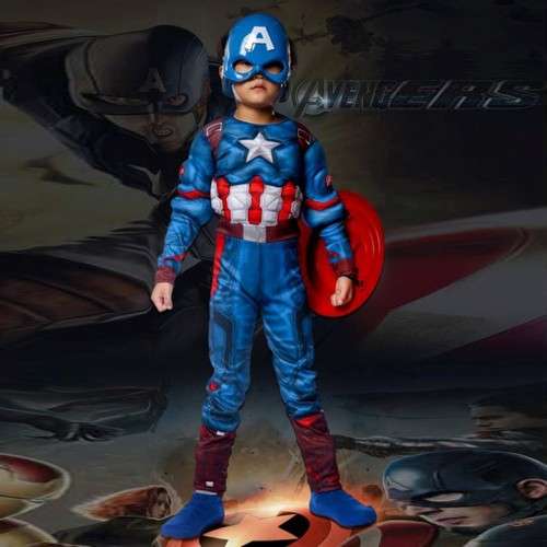 Captain America Muscles Dress Up Costume - Age 6-8
