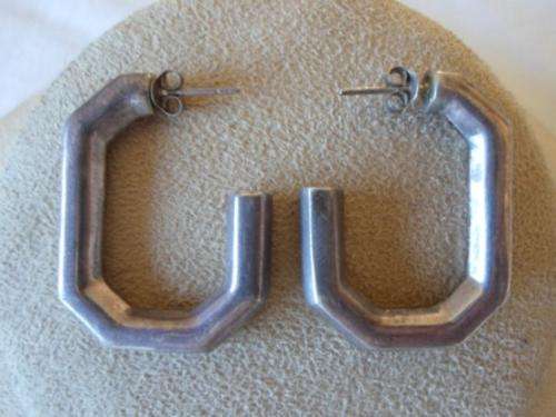 AMAZING!!! LARGE VINTAGE STERLING SILVER EARINGS WITH HEXAGONAL DESIGN
