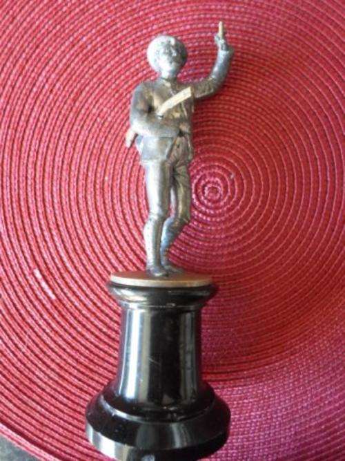 WOW!!! VICTORIAN SILVERPLATED GERMAN FIGURE ON BLACK SLATE BASE CIRCA 1890's MAKERS MARK A.S