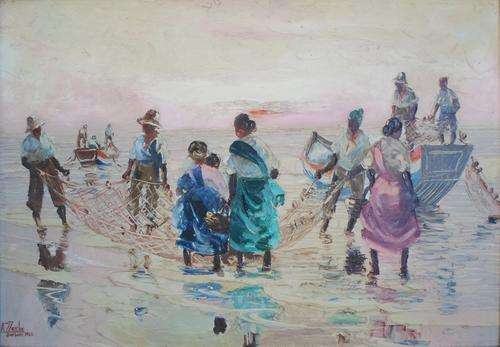 GREAT INVESTMENT!!! ADELIO ZAGNI ZEELIE OIL ON BOARD OF FISHERMEN IN DURBAN DATED 1960 VALUE R10,000