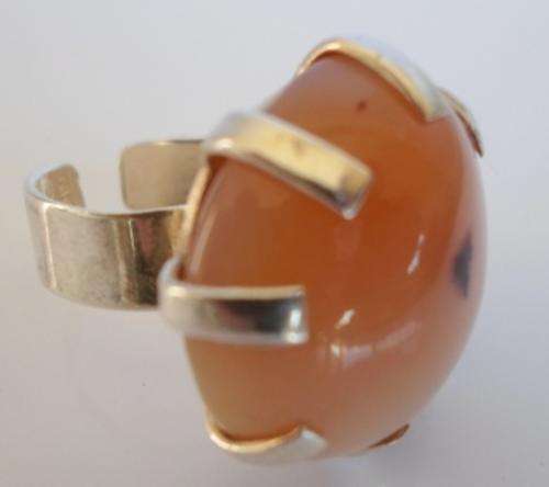 WOW RARE!!!! LARGE 1969 SHEFFIELD SILVER AND AGATE MODERNIST MUSHROOM RING BY A.R.T