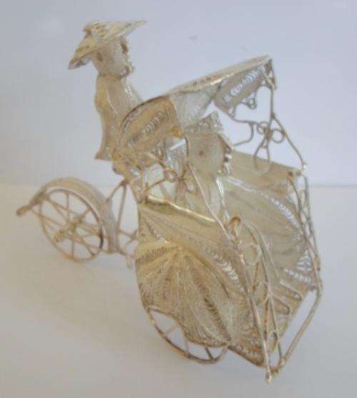 AMAZING!!! VINTAGE STERLING SILVER FILIGREE RICKSHAW SCULPTURE 31,6g