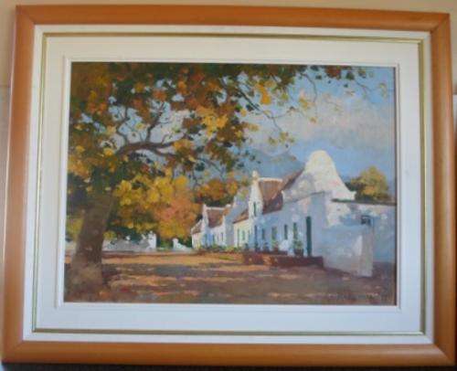 INVESTMENT!!! LARGE 'ROELOF ROSSOUW' OIL ON CANVAS OF FARMSTEAD DATED '99  760 X 560mm VALUE R14,500