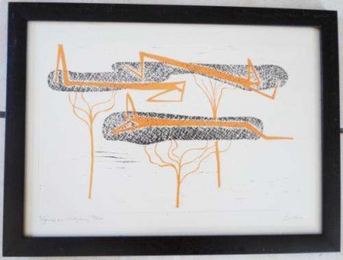 WOW!! WALTER BATISS LITHO TITLED "FIGURES ON MOPANI TREES" 320 x 200mm VALUE R5500