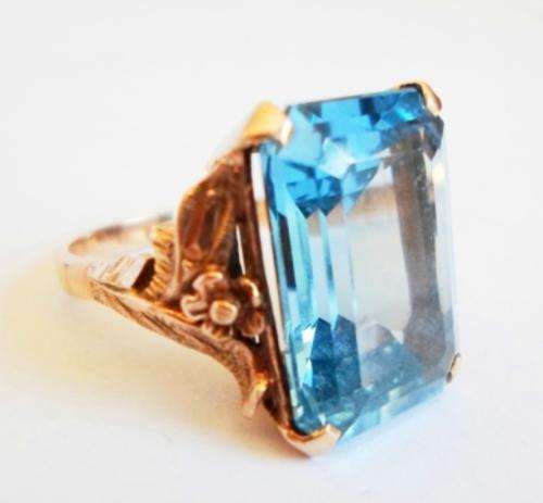 WOW! HUGE DETAILED VINTAGE 9CT ROSE GOLD & 13.0CT+  BLUE TOPAZ RING SIZE O  8,5gr VALUE R5500