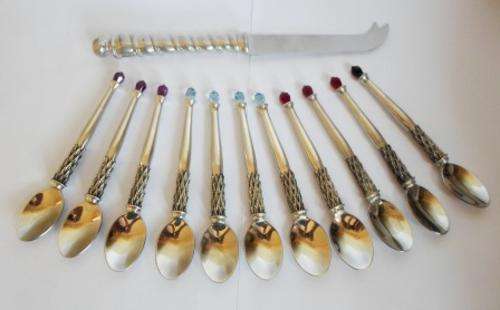 WOW!! COLLECTION OF 11 X DIANA CARMICHAEL CRYSTAL SPOONS & 1 X CHEESE KNIFE, WOW!!