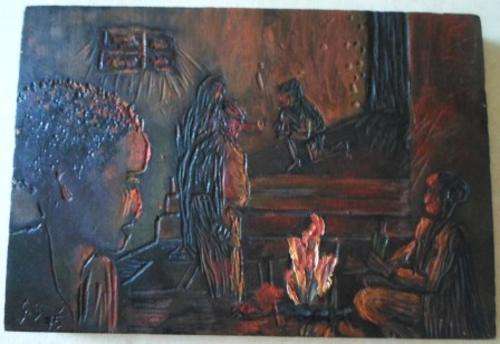 AMAZING!! SA OIL ON CARVED WOOD PANEL SIGNED G.S DATED '75 300mm X 205mm