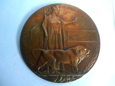 WOW!! WW1 DEATH PENNY FOR "JOHN ERNEST HARTINGTON" AMAZING CONDITION WOW!!!