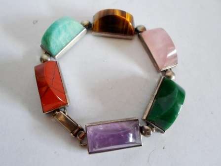 EXQUISITE! LARGE VINTAGE STERLING SILVER AND MULTI STONE BRACELET 200 X 13 X 12mm 36,7g WOW!