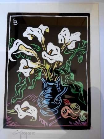 WOW!! GREGOIRE BOONZAAIER WATERCOLOUR LINOCUT OF LILLIES 225 X 165mm VALUE R4500 WOW!!