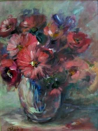 WOW!! CHRISSIE MALHERBE OIL ON BOARD OF FLOWERS DATED '88,  500 X 370mm VALUE R4500 WOW!!