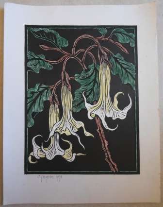 WOW!! GREGOIRE BOONZAIER 1978 "MAANBLOMME" WATERCOLOUR LINOCUT 305 X 230mm VALUE R7300 WOW!!
