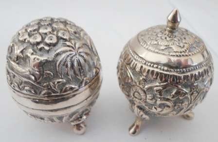 WOW!! INDIAN COLONIAL STERLING SILVER SALT & PEPPER SHAKERS CIRCA 1890's 70,6g WOW!!