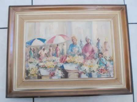 WOW! MARJORIE WEST "FLOWER SELLERS" OIL ON BOARD 450 X 300mm STUNNING PAINTING WOW!!