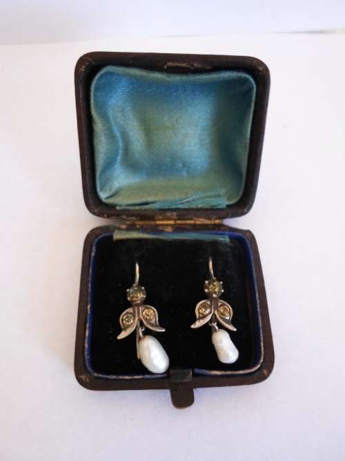 MAGNIFICENT!! GEORGIAN STERLING SILVER PEARL & PASTE EARRINGS CIRCA 1820's   2,9g  WOW!!