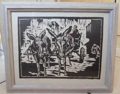 WOW!! GREGOIRE BOONZAIER 1978 DONKEY CART LINOCUT 305 X 225mm VALUE R5500 WOW!!