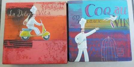 AWESOME!! PAIR OF CHEF OIL ON CANVAS PAINTINGS SIGNED F.G '06,   200 X 200mm  WOW!!