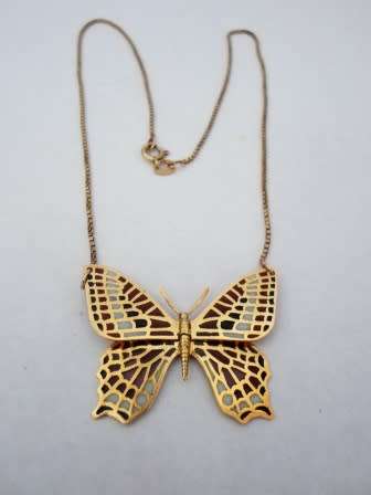 WOW!! RARE!! VINTAGE RUSSIAN ENAMELED 14ct GOLD BETTERFLY PENDANT WITH 9ct CHAIN MAKER AK  7,3g WOW!