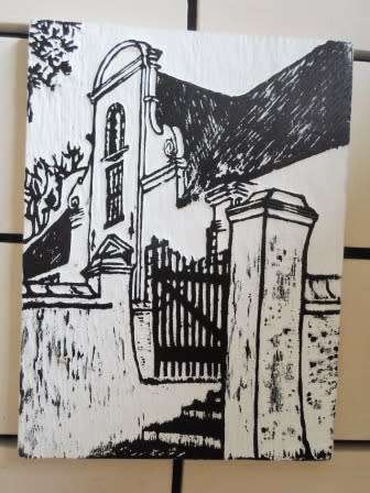 LOVELY!! BOET DOMMISSE OIL ON WOODCUT BOARD "GROOT CONSTANTIA" 250 X 190mm  VALUE R1500!!! WOW!!