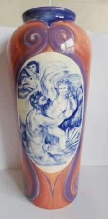 WOW!! LARGE SIGNED SA CERAMIC HAND PAINTED VASE BY BRENT A  300 X 130mm  INCREADIBLE PIECE!